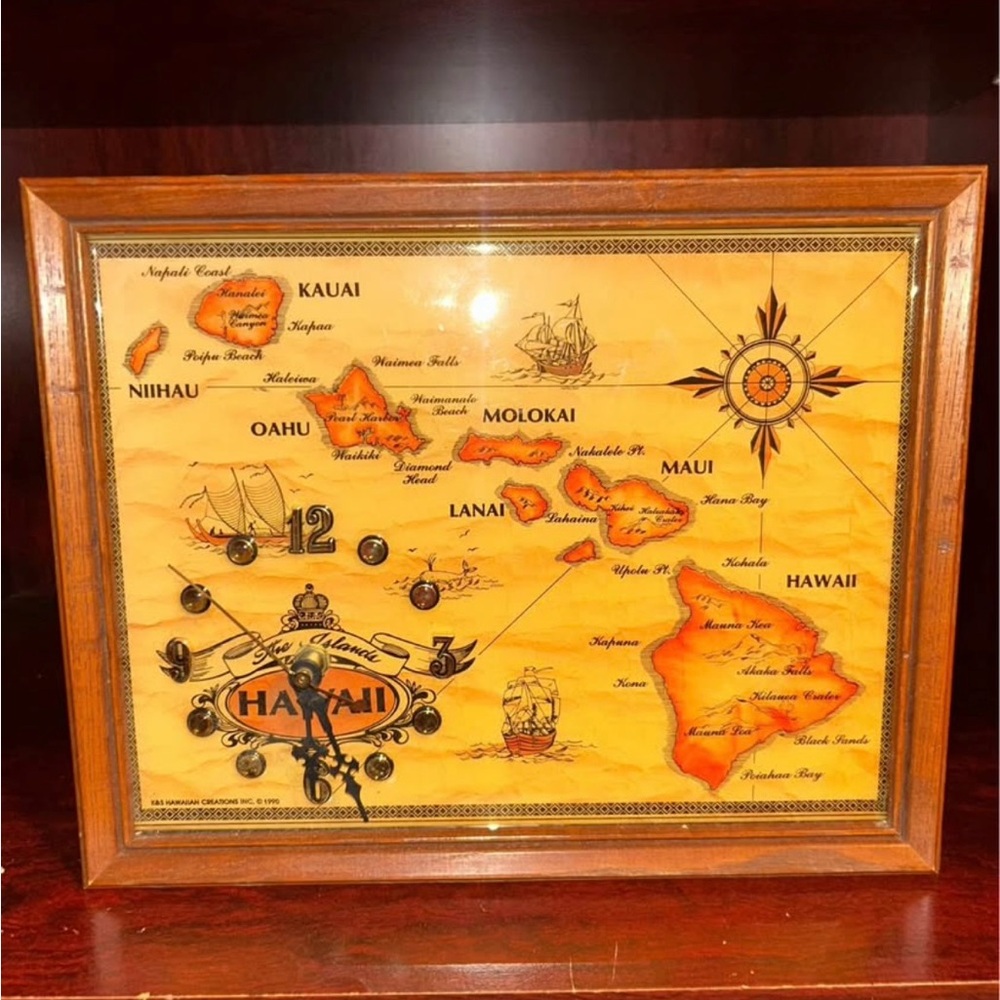Vintage Hawaii Islands Map Wall Clock – K&S Hawaiian Creations – Made in Hawaii